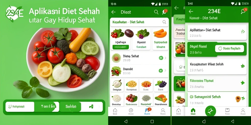 Tampilan antarmuka aplikasi Diet Sehat 234E yang menarik dan mudah digunakan.
