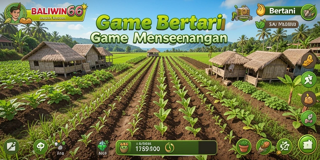 Antarmuka menarik game bertani BALIWIN66 dengan berbagai tanaman.
