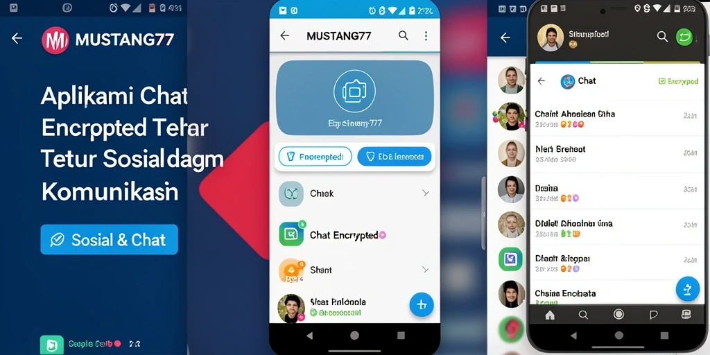 Tampilan utama aplikasi MUSTANG77 dengan fitur enkripsi chat.