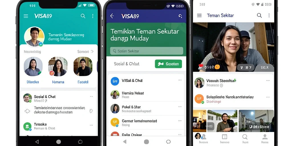 Tampilan antarmuka aplikasi VISA89 untuk mencari teman baru.