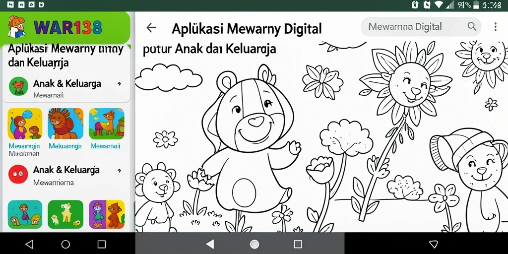 Tampilan antarmuka aplikasi Mewarnai Digital WAR138 yang menarik dan ramah anak.